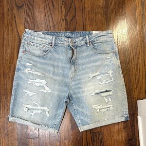 American Eagle Outfitters Light Blue Distressed Jean Shorts
